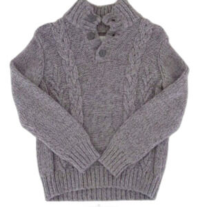 P.S. from Aeropostale Unisex (Youth 7) Cable Knit Quarter Button Sweater Gray